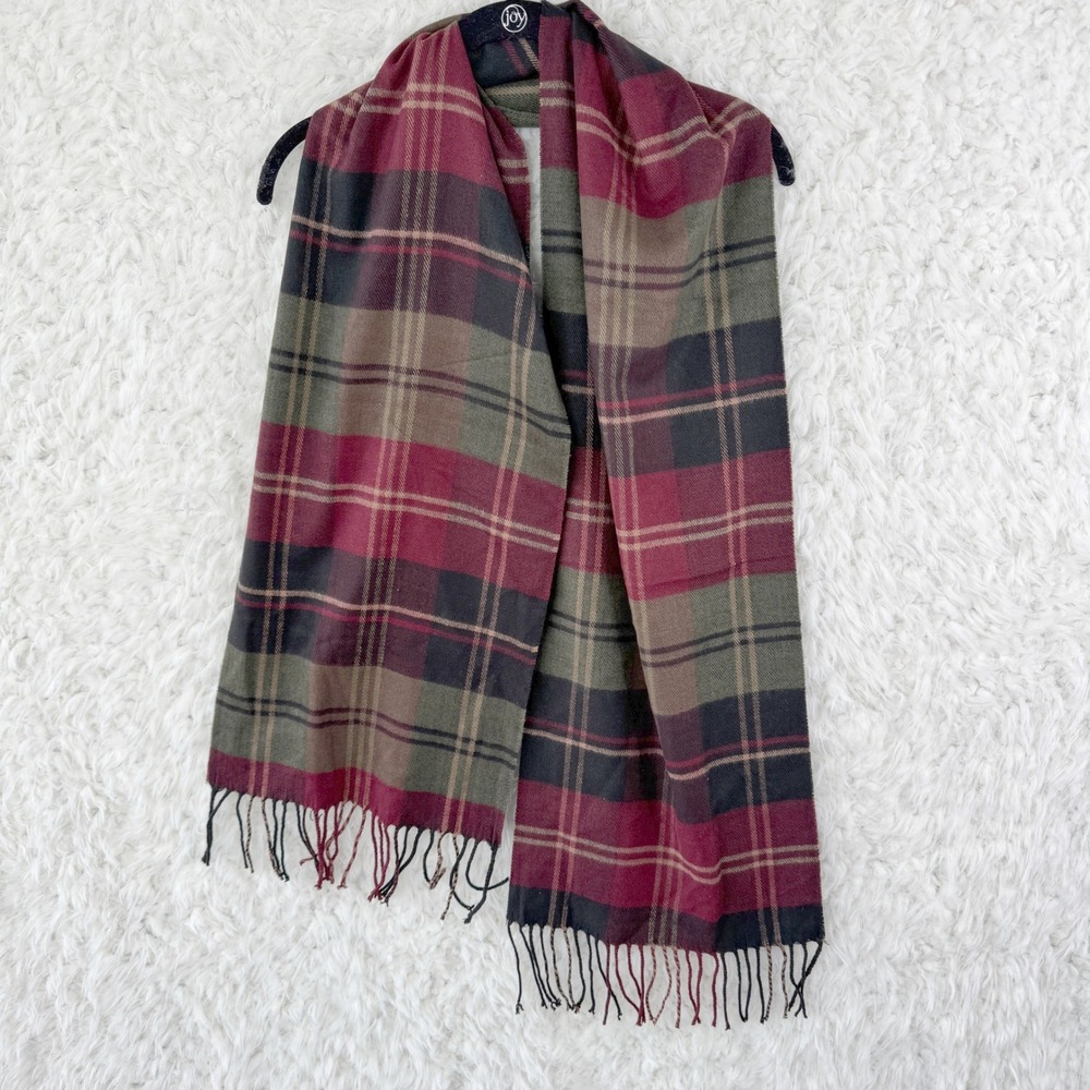 Cashwear Red Green Plaid Fringe Scarf Acrylic Tartan Unisex Winter Cozy‎